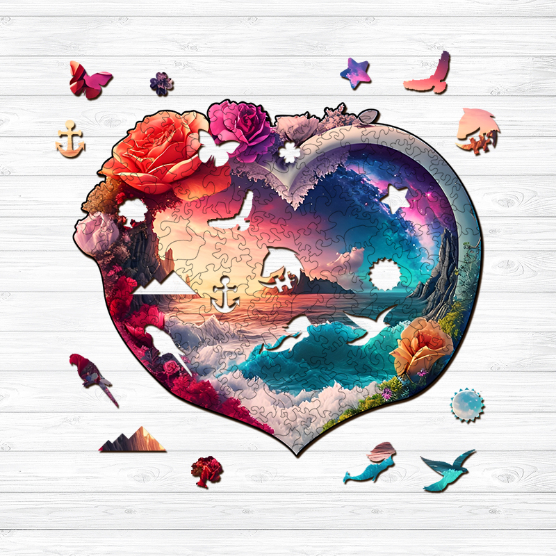 Floral Heart Island Wooden Jigsaw Puzzle - aimpuzzle