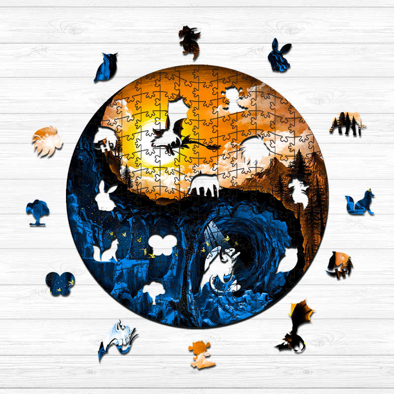 Yin Yang Toothless and Light Fury Wooden Jigsaw Puzzle - aimpuzzle