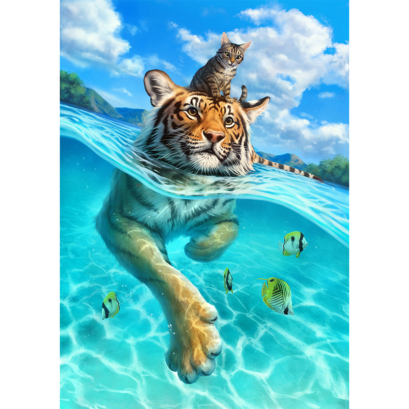 Tiger Swim Wooden Jigsaw Puzzle - aimpuzzle