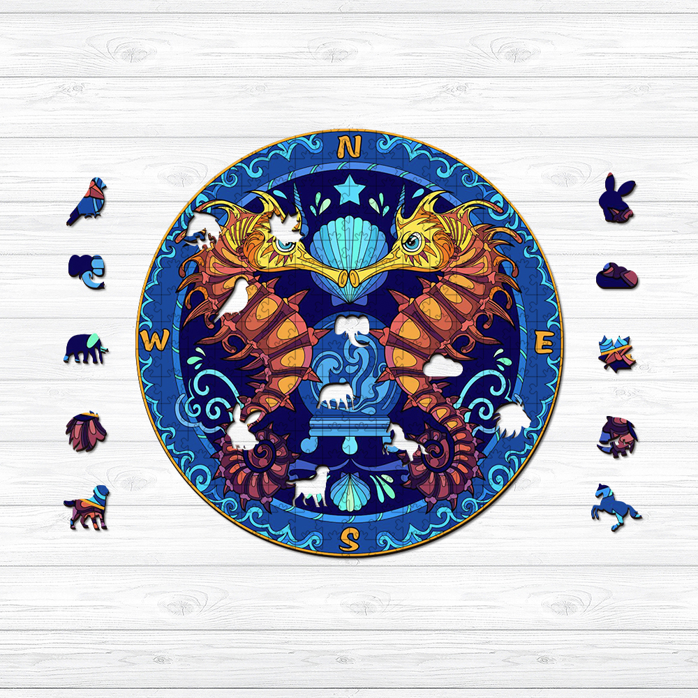 Seahorse Compass Wooden Jigsaw Puzzle - aimpuzzle