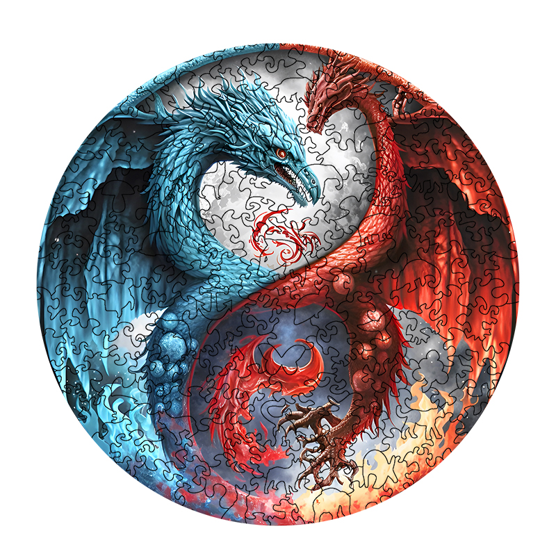 Red and Blue Dragon Yin Yang Wooden Jigsaw Puzzle - aimpuzzle