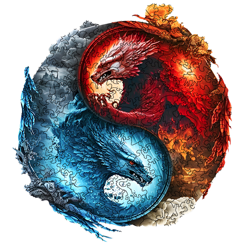 Fearles Water And Fire Dragon Yinyang Wooden Jigsaw Puzzle - aimpuzzle