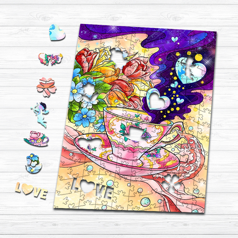 Tea Cup and Flowers Wooden Jigsaw Puzzle - aimpuzzle